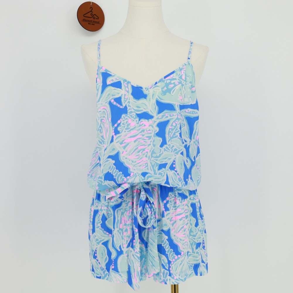 Lilly Pulitzer Deanna Tank Top Romper Bay Blue Into the Deep Small Tie‎ Waist